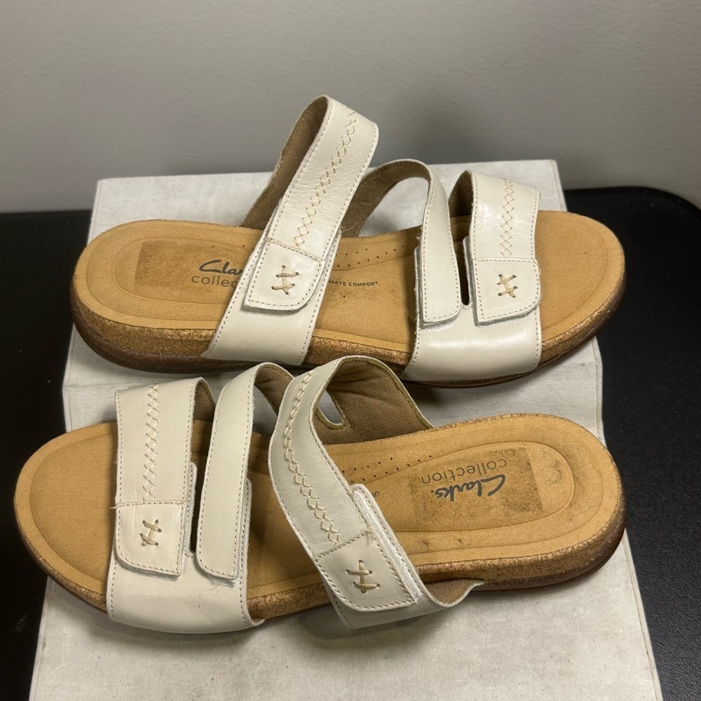 Clarks Women's Roseville Bay Flat Sandal, size 12, white Leather, NWOT - Picture 5 of 10
